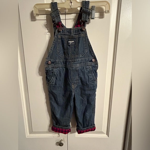 Oshkosh B’Gosh Kids Toddlers Denim Overalls Flannel Lined size 2T - Picture 1 of 11